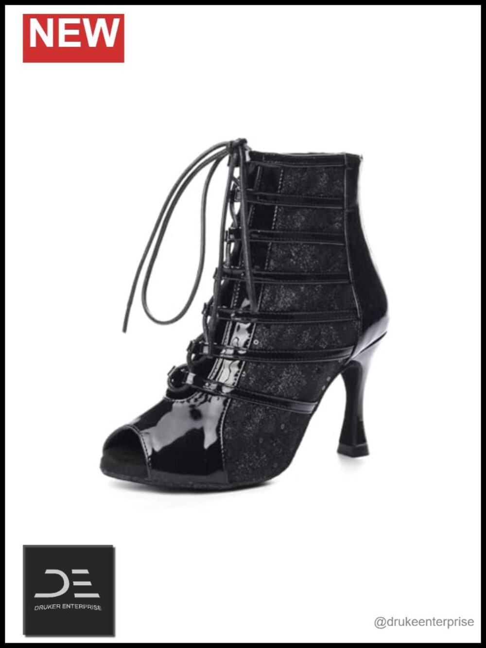 Women's Latin Dance Lace Up Open Toe Ankle Boots High Heel Salsa Ballroom